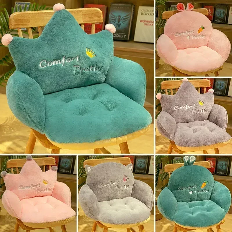 

Soft comfortable crown cushion office lumbar backrest cute cartoon cat chair cushion modern decoration winter home accessories