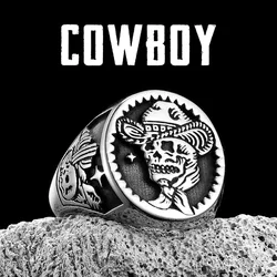Cowboy Skull Rattlesnake Men Rings Stainless Steel Women Jewelry Vintage Punk Rock Cool Stuff Fashion Accessories Gift Wholesale