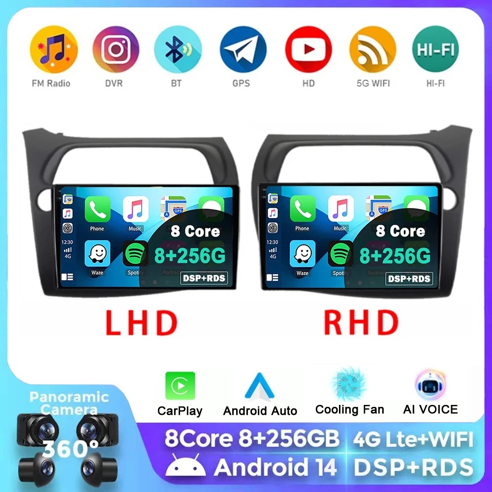 

Android 14 Carplay Car Radio For Honda Civic Hatchback 2006 - 2012 Navigation GPS Multimedia Player wifi+4G Stereo Auto DSP 2DIN