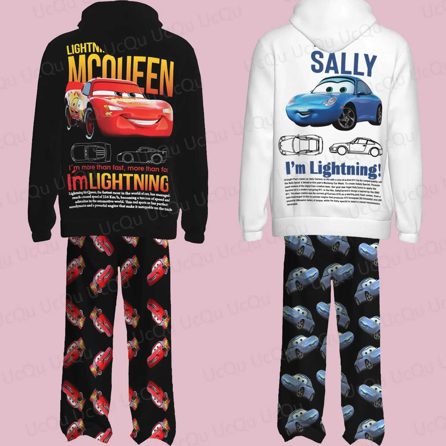 2025 The Cars Lightning McQueen&SALLY Autumn and winterHoodie With Pajama pants Oversized Suit For Adult/Kids Couple Outfits