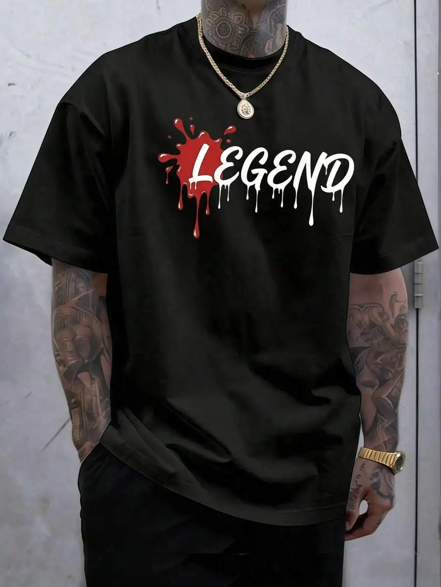 'Dripping Effect Graphic T-Shirt, Men's Short Sleeve Crew Neck Tee, Streetwear Inspired Design