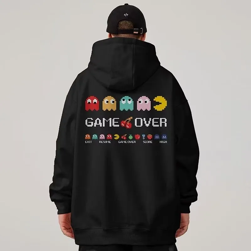 M-8XL Hoodie Men's Large Hoodie Hoodie Fashion Loose Game Pac Men's Printed Long Sleeve Double Shirt