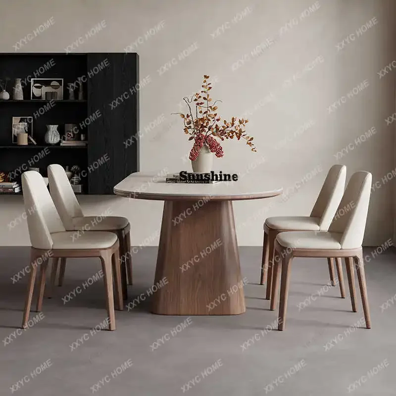 NN Retro style rock slab dining table household rectangular dining table  creative walnut color solid wood dining table and