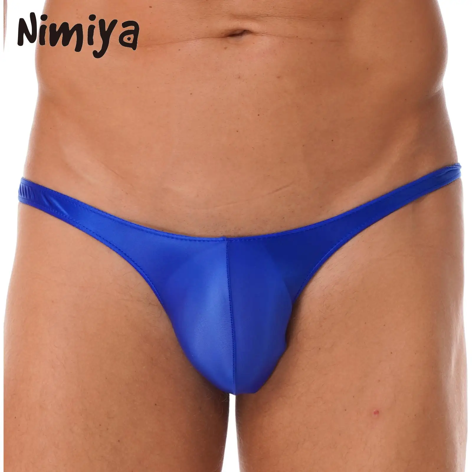 

Nimiya Mens Solid Color Glossy Bulge Pouch Sexy Thongs Night Underwear Low Waist Briefs Underpants Nylon Soft Swimwear Panties
