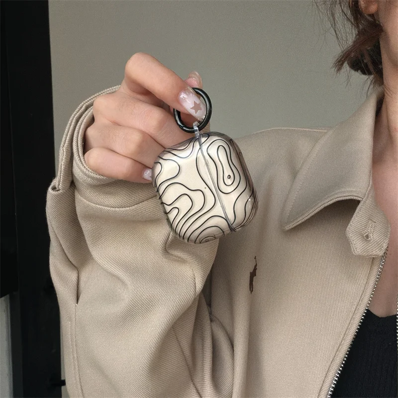 Garis geometris hitam transparan |   Gesper bundar |   Casing headphone |   Hadiah untuk sahabat |   Cocok untuk Airpods 2 3 4 pro/pro2 pro3