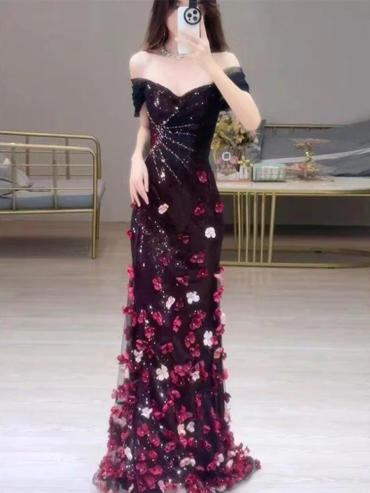 

Red Evening Gown One oulder Wedding Dr Fi Tail Engagement Par Host Sensation Bridal Alcohol Ceremony Floral Sequins