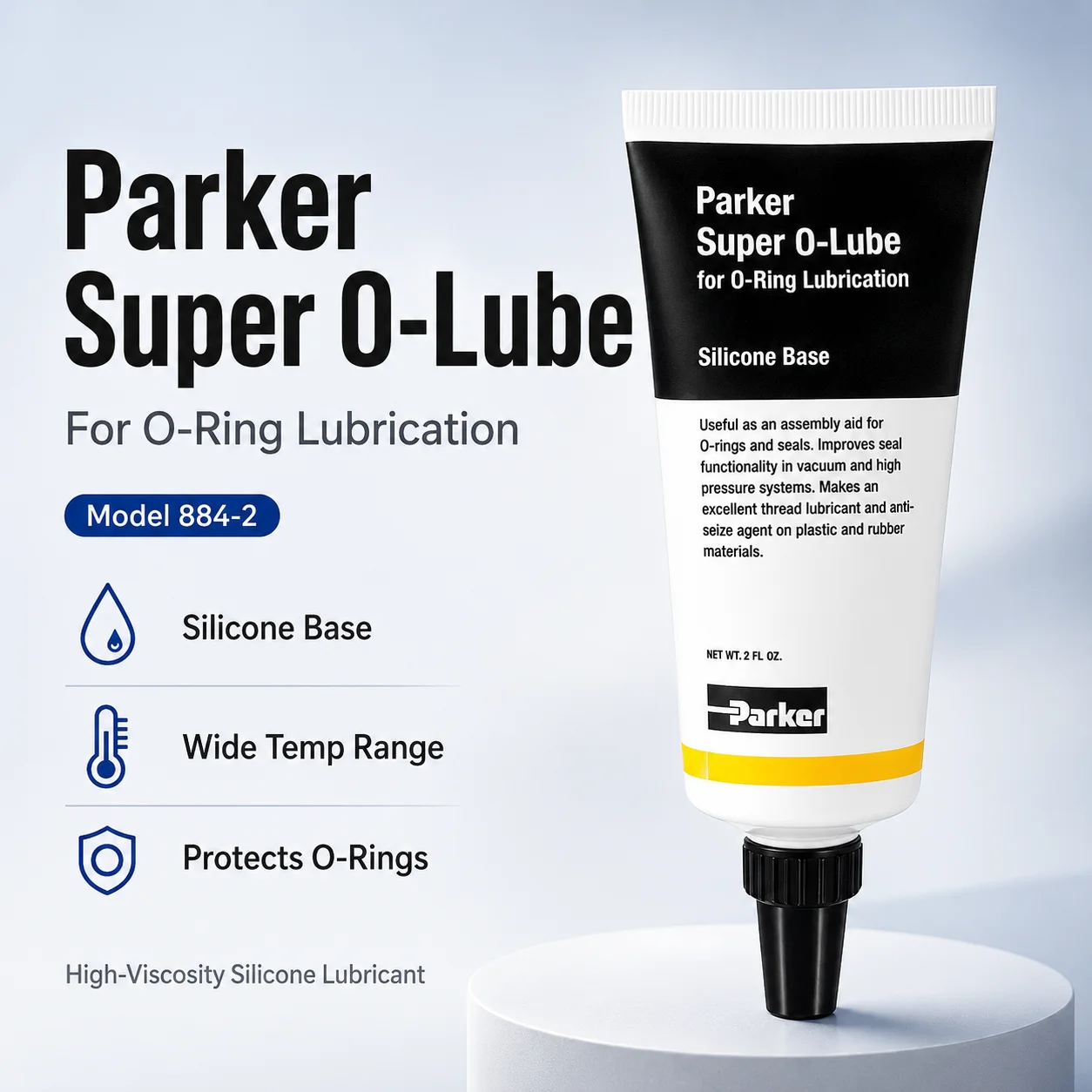 Original Parker Super O-Lube 884-2 High Viscosity Silicone Lubricant for Rubber O-Ring Seal Assembly Maintenance