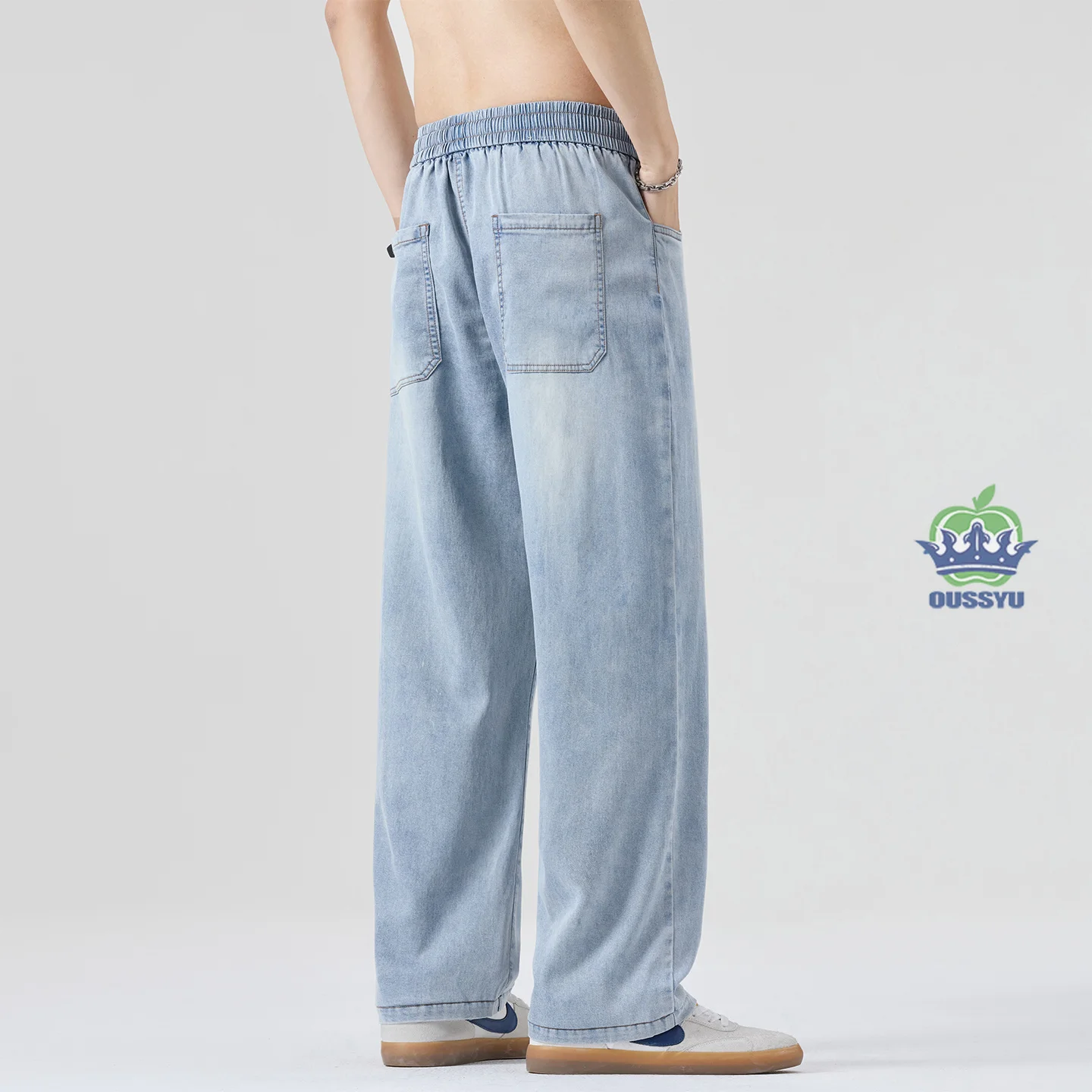 Good Quality Men Summer Tencel Lyocell Denim Pants Baggy Straight Leg Breathable Washed Casual Long Jeans Trendy Plus Size M-4XL