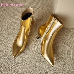 2024 Winter Classic Gold Silver Women Ankle Boots Sexy Pointed Toe 2 Inch High Heels Lady Party Shoes Plus Big Size 11 43 45 48