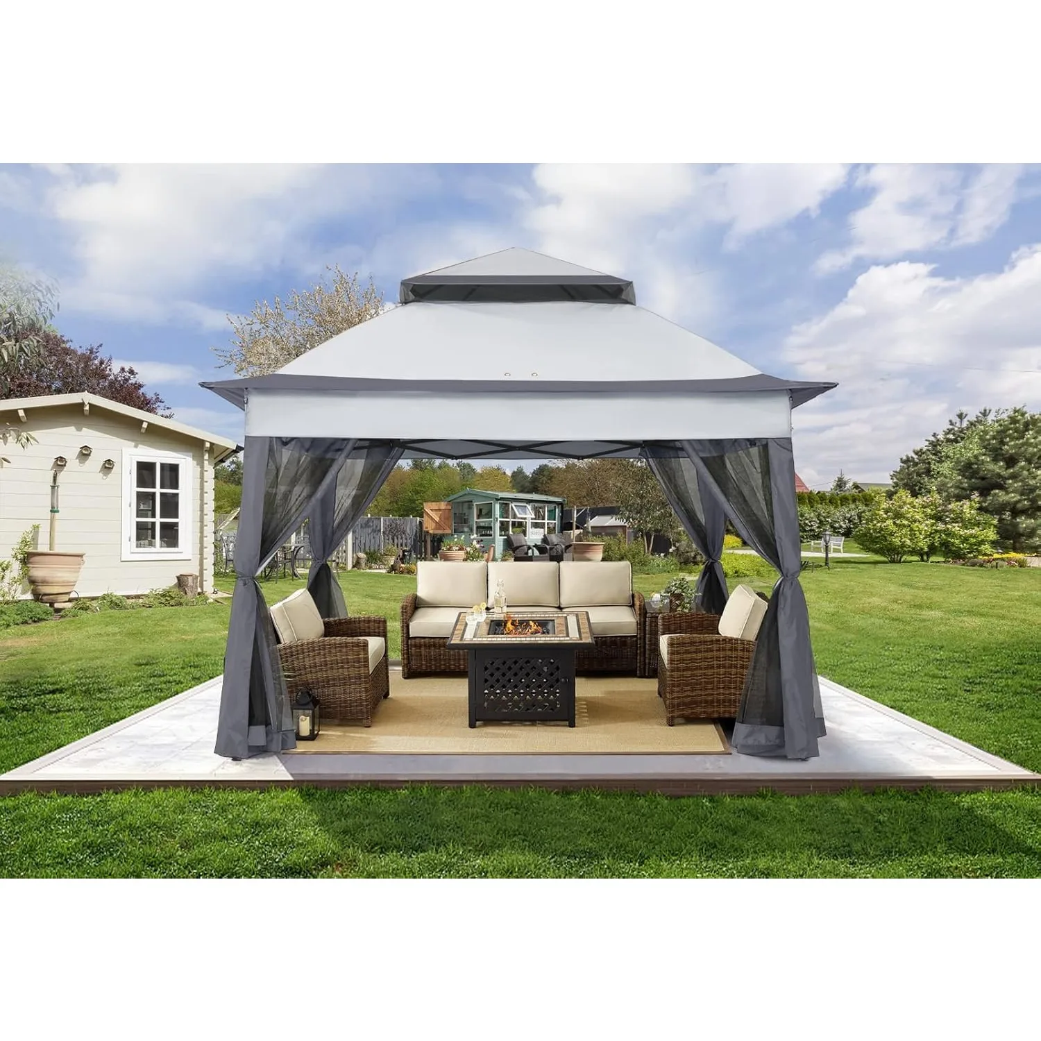 11x11Ft Easy Pop Up Gazebo Tent Instant Outdoor Canopy Shelter with Mosquito Netting Walls(Dark Grey)