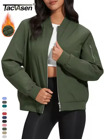 TACVASEN Autumn/Winter Padded Pilot Bomber Jacket Womens Thermal Casual Outwear Windbreaker Waterproof Zip Up Quilted Lined Coat