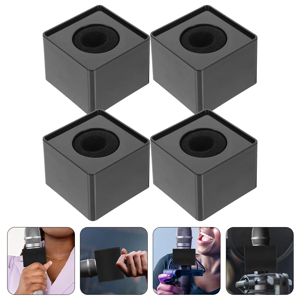 4 Pcs Wireless Mic Flag Station Microphone Label Mini The Sign Logo Case Black Sponge Cube