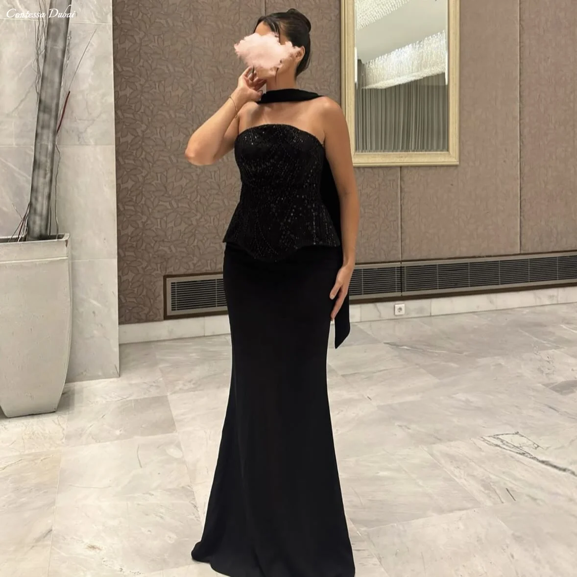 Contessa Dubai personnalisé bretelles perles Corset robe de bal en mousseline de soie écharpe vestido de gala élégante sirène formelle robe d'événement de soirée