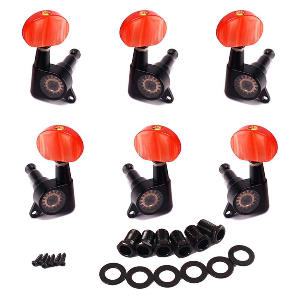 

6 Machine Heads Guitar Tuners Electric Acoustic String Pegs Round Nail Zinc Alloy Metal Plastic 42x22x16mm Gold Red Half