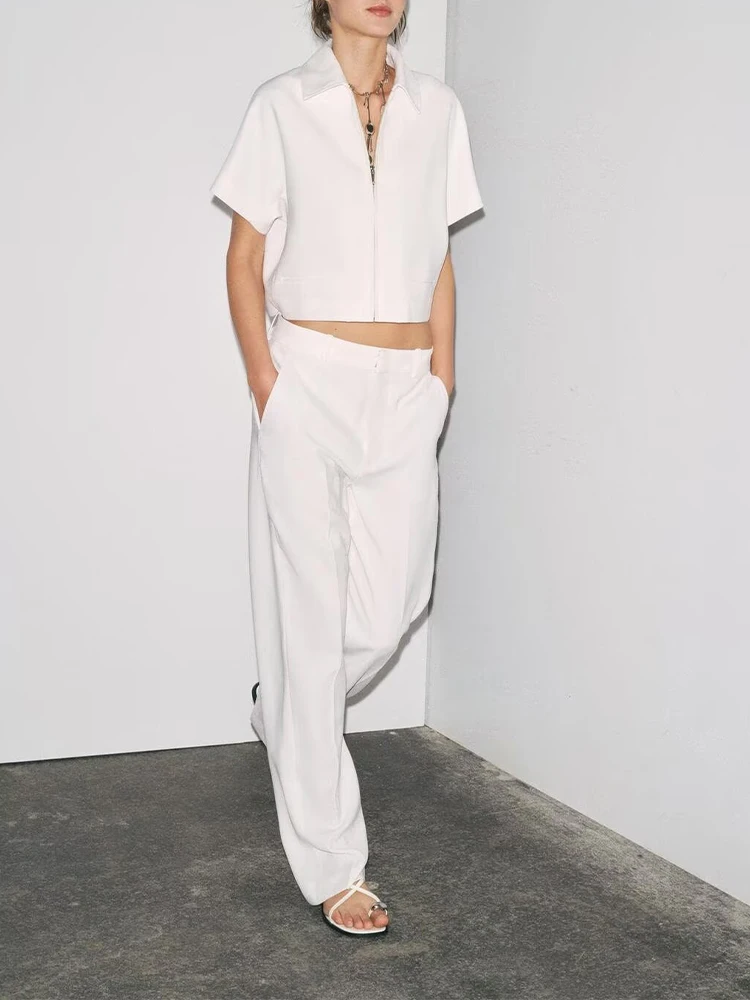 

European and American style 2025 summer new products women's versatile lapel short-sleeved short jacket high waist trousers suit