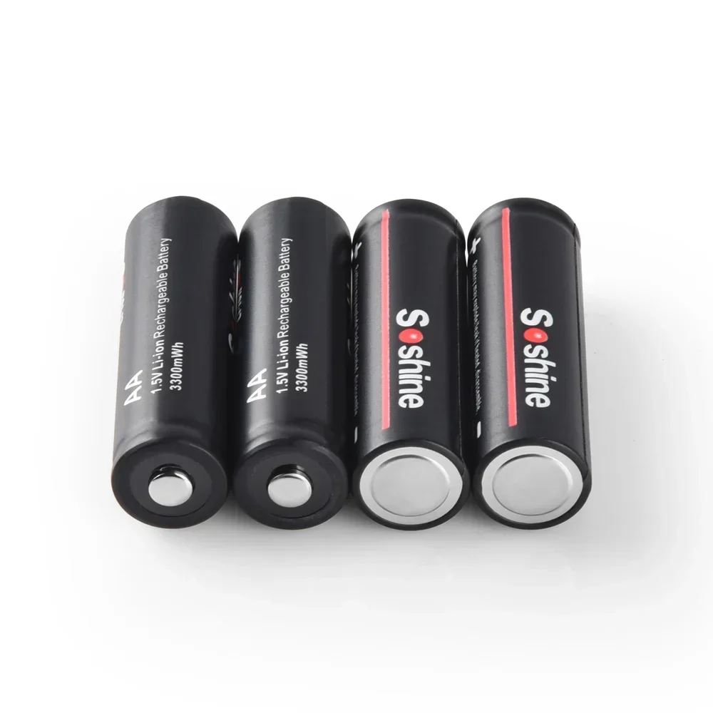 Soshine 1.5V AA Lithium Rechargeable Battery with Charger 1.5V 2A 3300mwh Lithium Li-ion Battery for Toys Remote Control Camera
