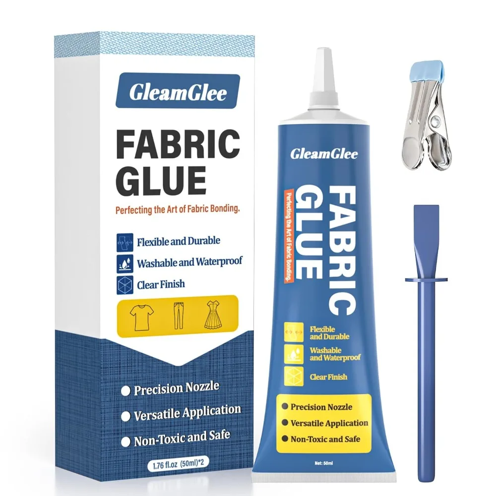 Extra Strong Clear Washable Fabric Glue Permanent Adhesive for Clothing Repairs Patches Denim Rhinestones Felt Crafts and Upholstery 1.76 oz