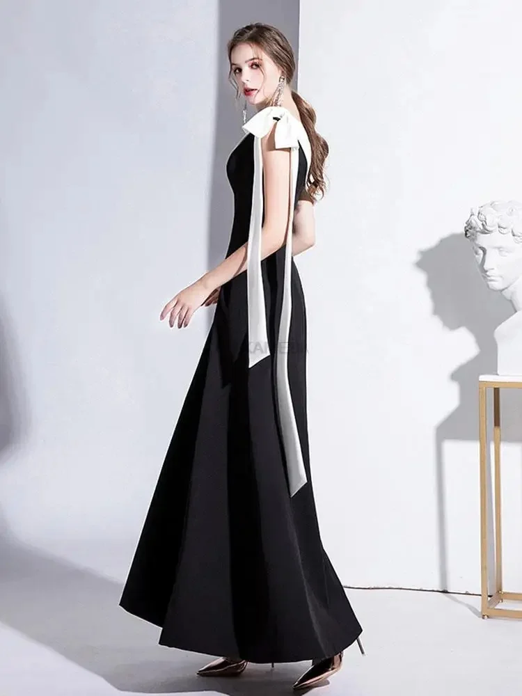 

customized elegant Black Formal Evening Long Dresses for Women 2025 Summer Sexy One Shoulder Slim Host Prom Party Dress