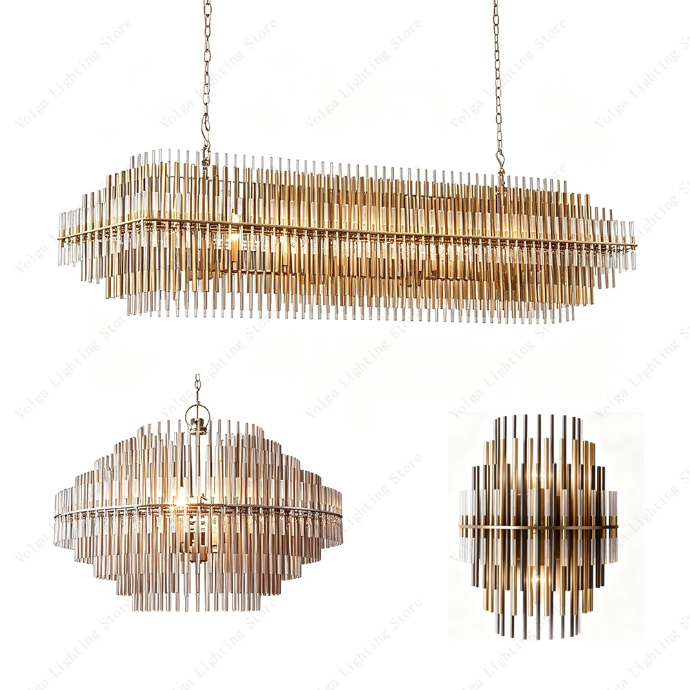 Postmodern Creative Crystal Bar Chandelier Lights Hardware Gold Lampshades Indoor Lighting Upgrade Dining Room Dimmable Lustres