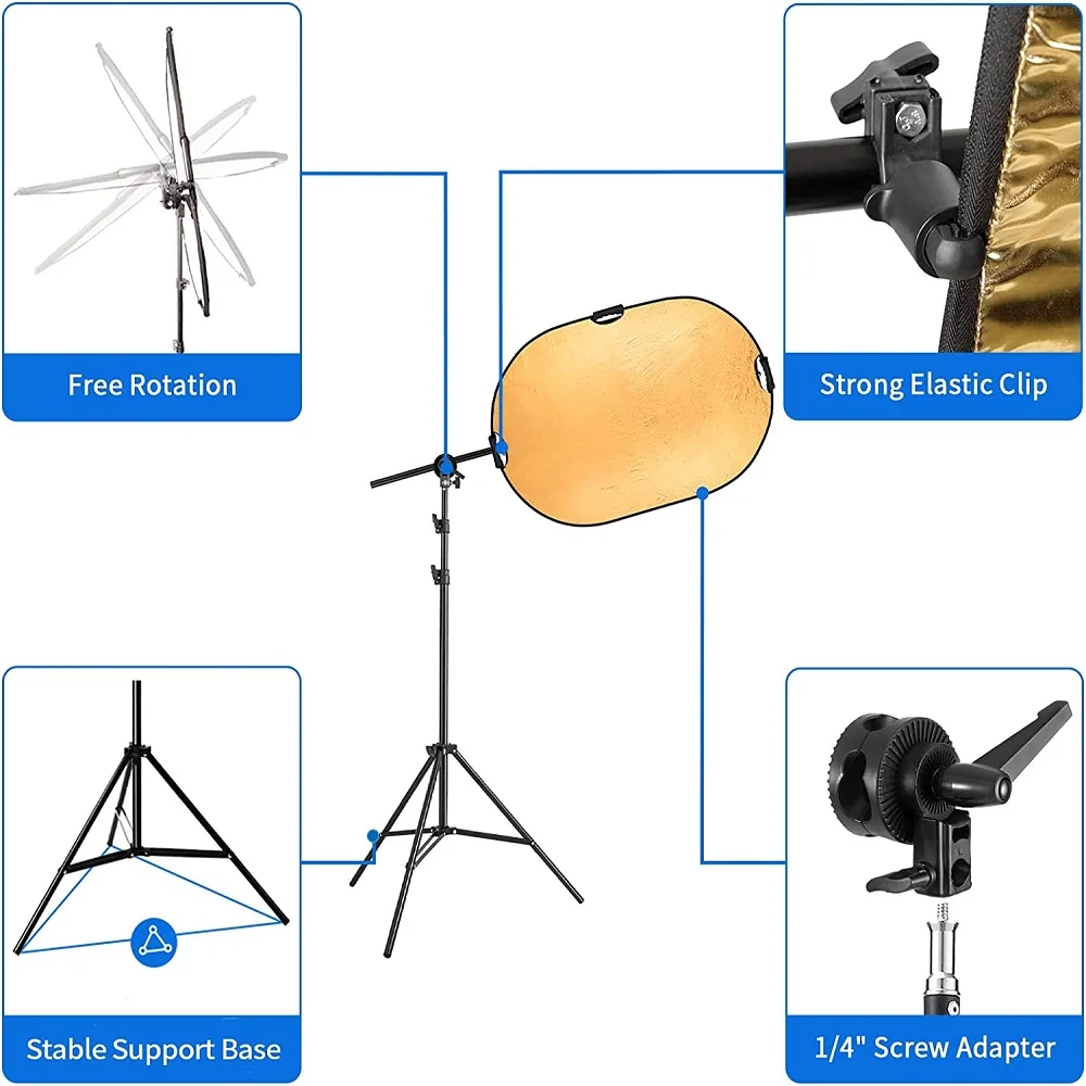 Selens Multi-function 5 in 1 Reflector  T-bracket oval Reflector Holder Tripod Support Photo Studio Kits Photography Accessories