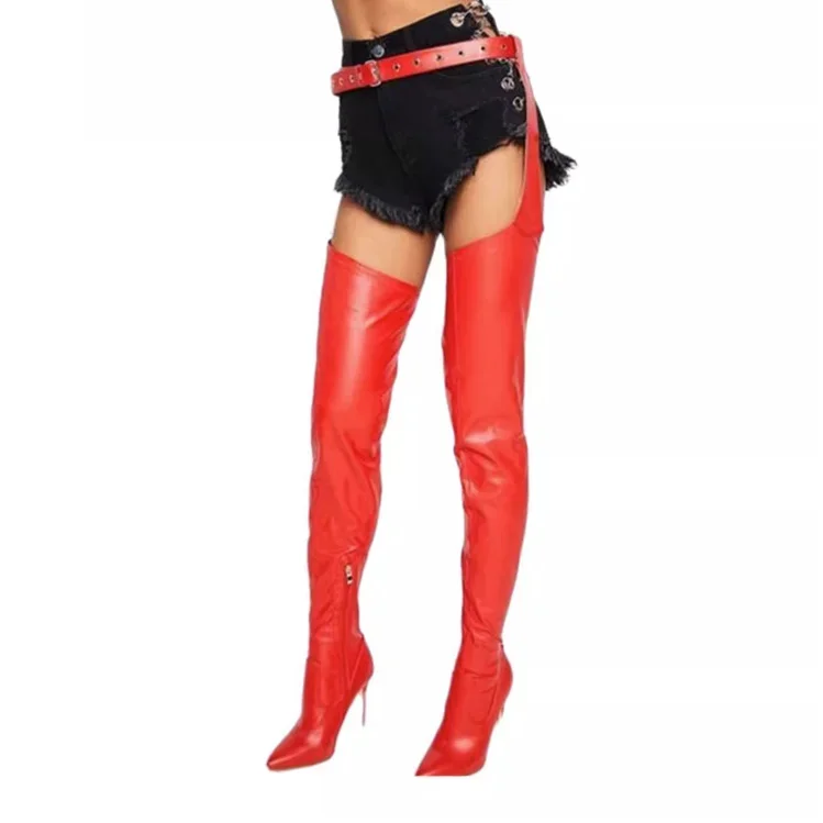 

Red Pointed Toe Thigh High Matching Belt Boots Stilettos High Heels Women Shoes Fashion Sexy Plus Size 2023 Zapatos Para Mujere