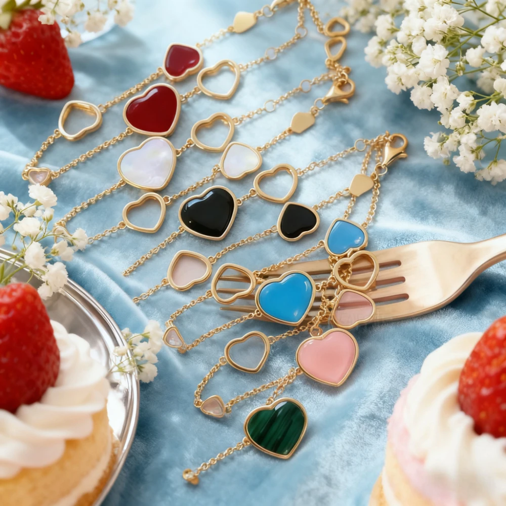 

Premium Jewelry French Luxury 6-Heart Women's Bracelet - Silver-Based, High-Quality Gold-Plated Valentine's Day Gift