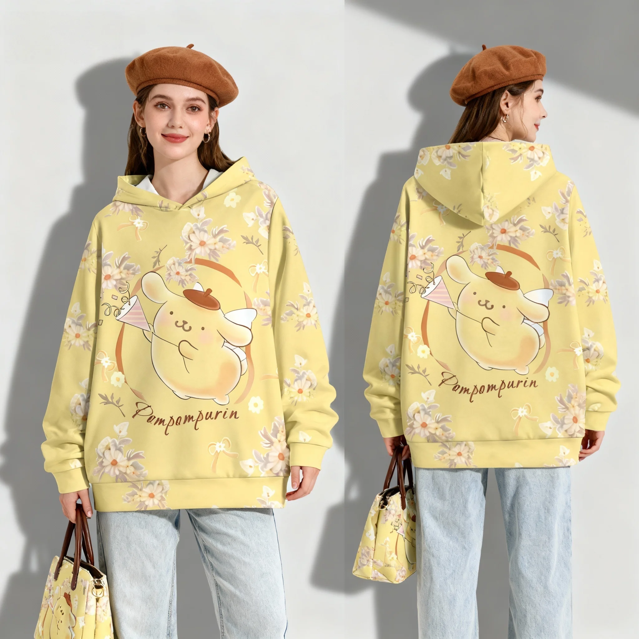 

Sanrio Family Hello Kitty Рождественская коллекция Sweet Cool American Trendy Street осенне-зимняя толстовка с капюшоном размера плюс для женщин и взрослых