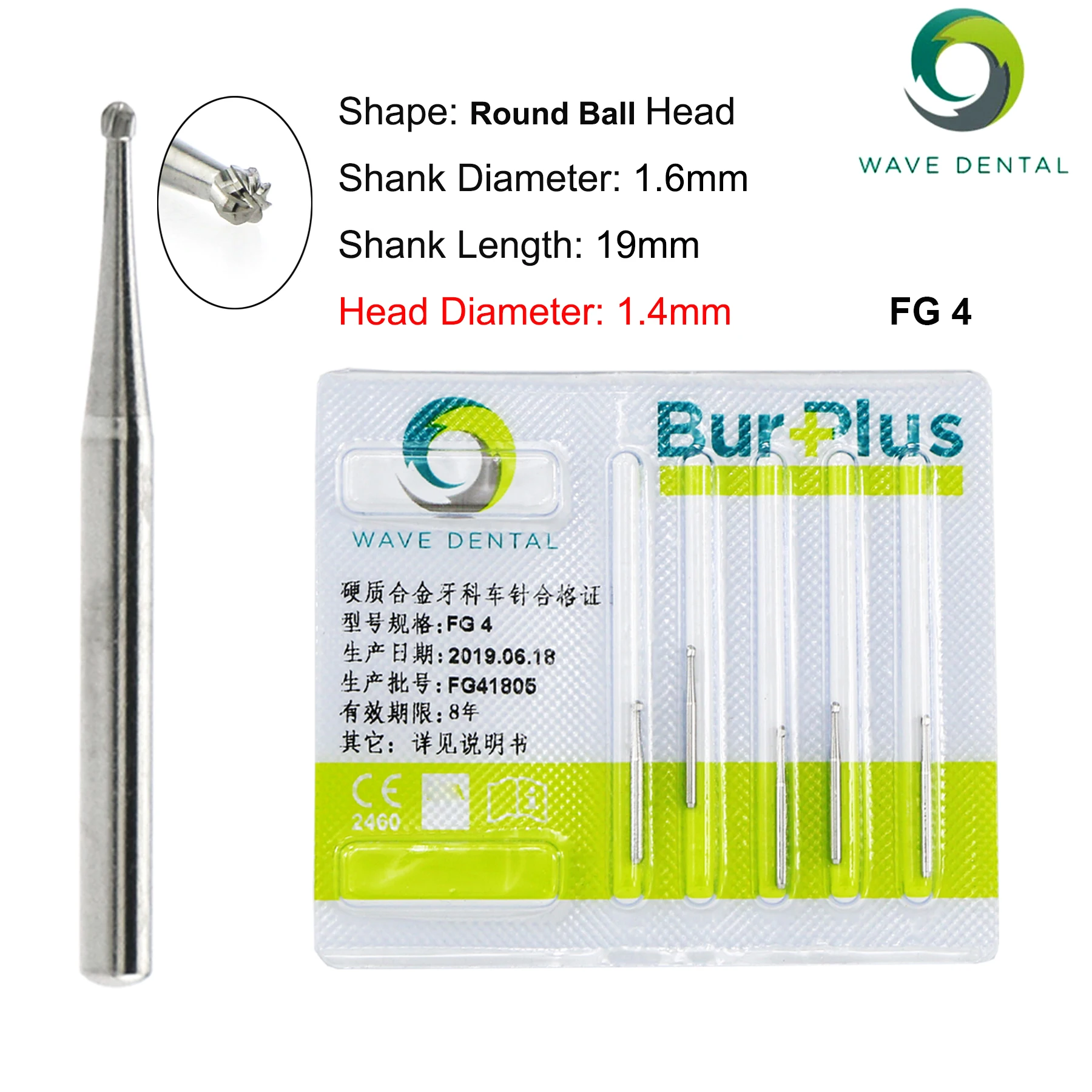 PRIMA WAVE Dental Erdbeeren Hartmetallbohrer Bohrer Rund Typ FG Serie für Hochgeschwindigkeitshandstück Durchmesser 1,6 mm 5 Stück/Packung