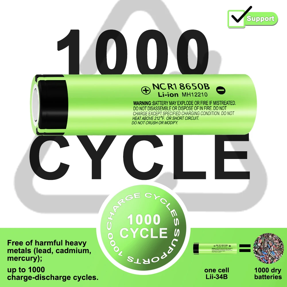 LiitoKala Newly Upgraded 34B NCR18650B 3.7V 3400mAh 18650 Lithium Rechargeable Battery Pack for Flashlights Bulk Pack