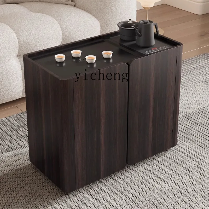 Tqh Solid Wood Small Coffee Table Movable Balcony Tea Cabinet Trolley Sofa Side Table Tea Making