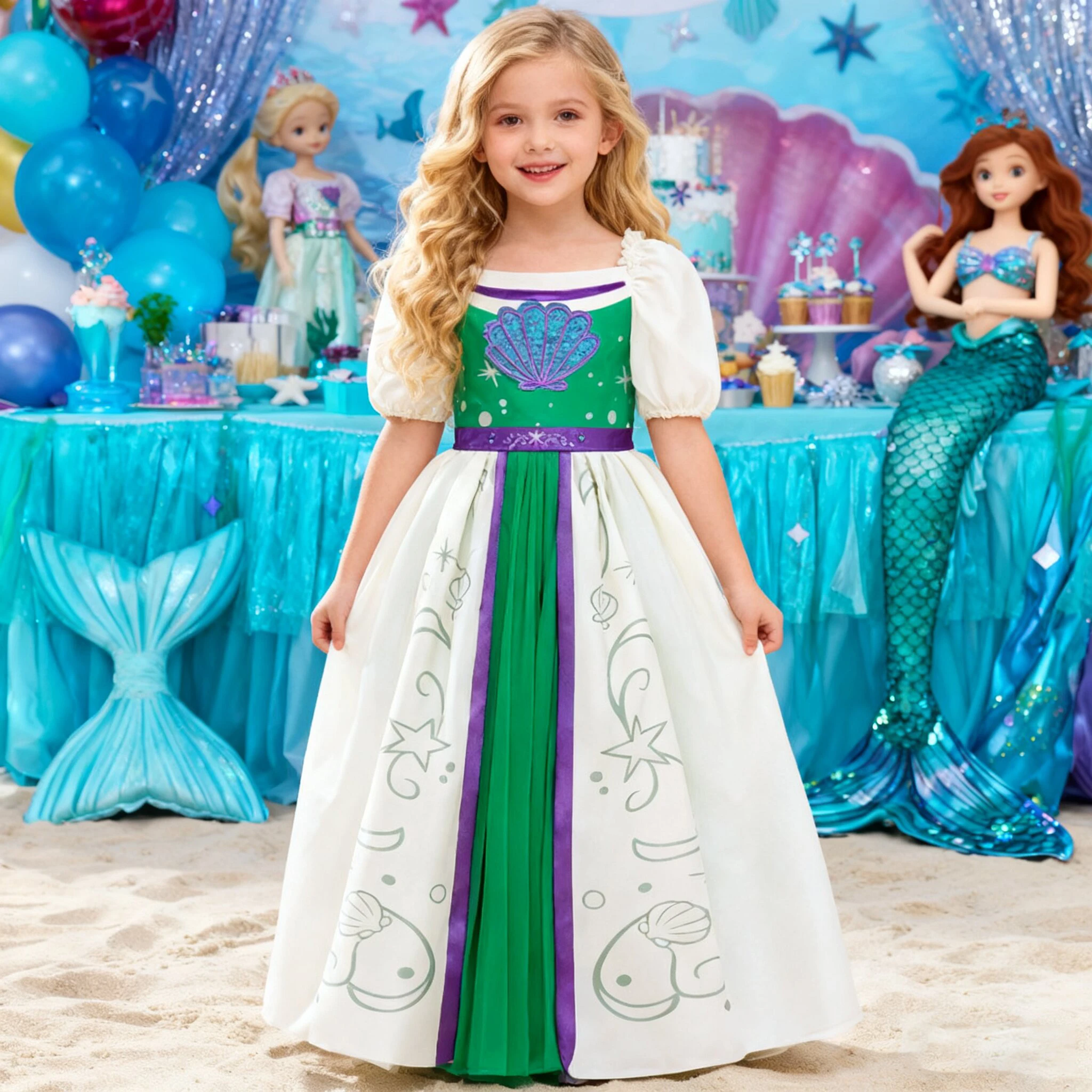 Puffärmel Kleine Meerjungfrau Ariel Mädchen Kleid Cosplay Karneval Halloween Kostüm Geburtstag Party Prinzessin Kleid Mädchen Meerjungfrauen Kleid