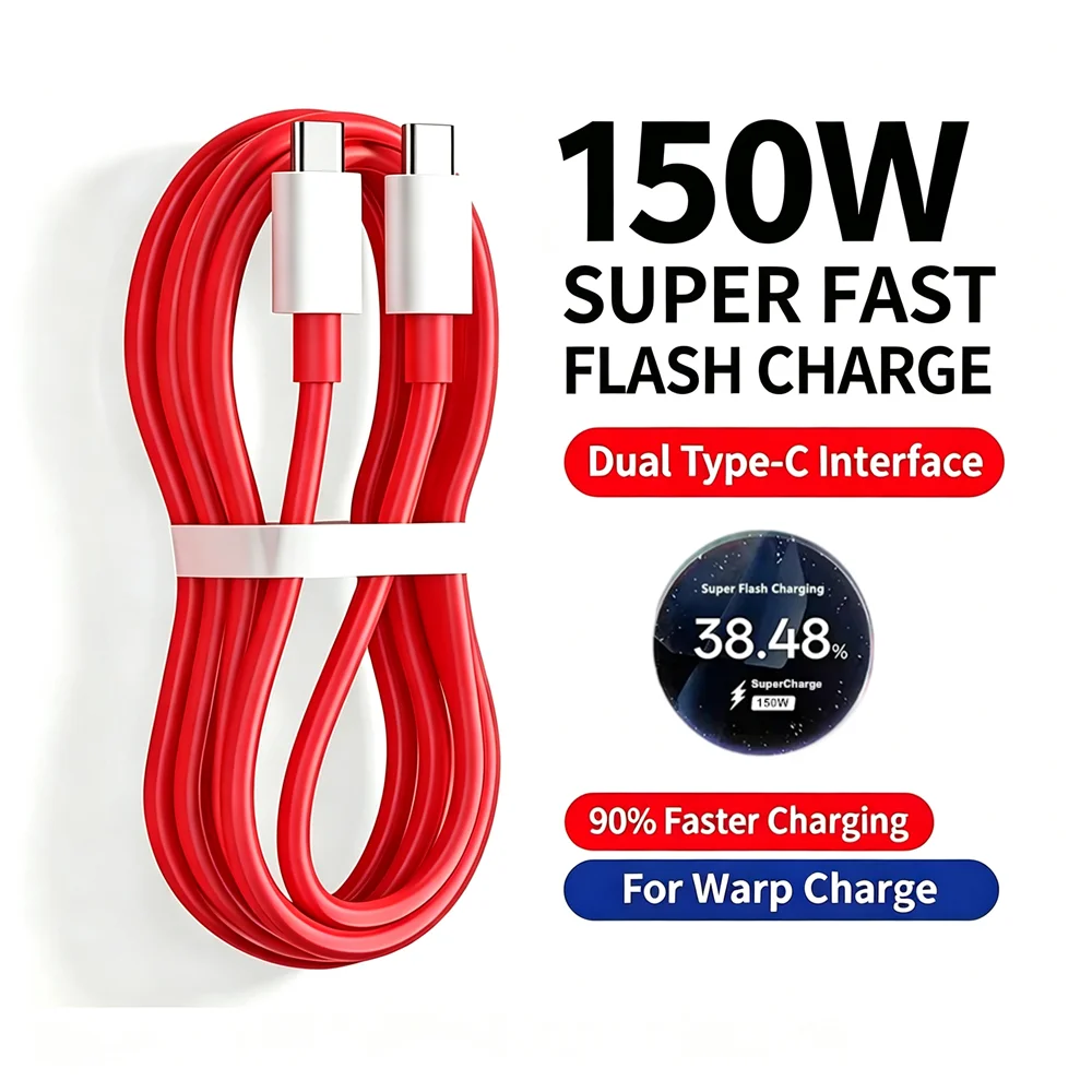 150W Dual USB-C For SuperVOOC Super Fast Charging Cable For OnePlus 9 10 11 12 13 13T 15 15T Nord 2T 3 4 5 6 CE 2 3 4 Lite N300