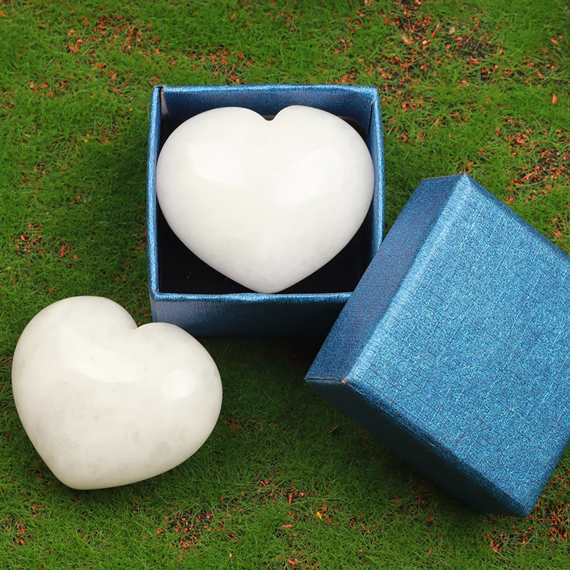 1 Set White Jade Heart-shape Stone Gift Box Love Healing Crystal Gemstone DIY Home Decor Meditation spiritual Feng shui Craft