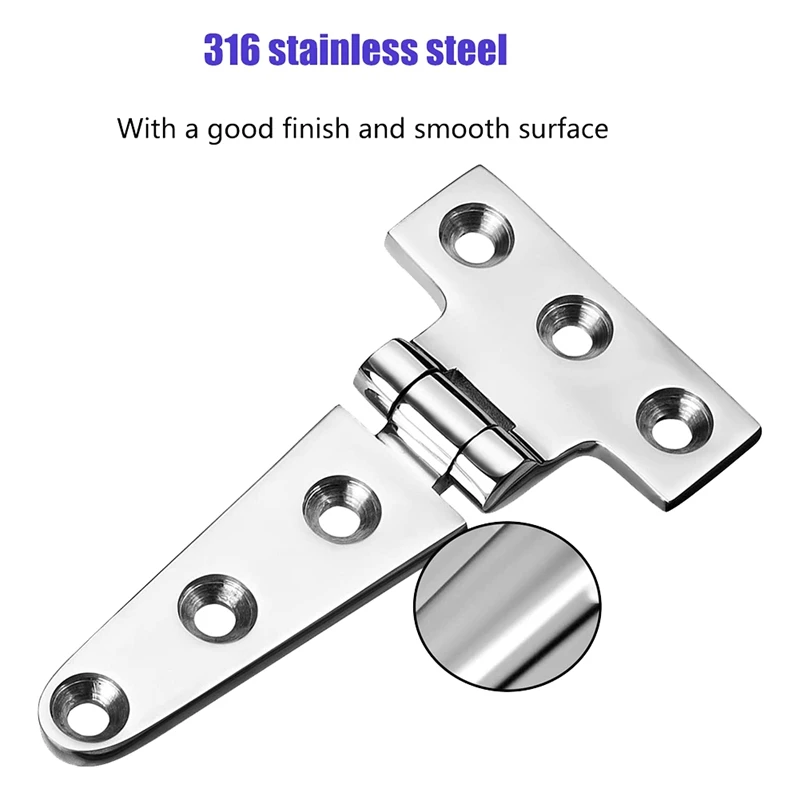 Marine Grade Hinges, Boat Hinges, 4 Inch x 2 Inches, No Noise, Heavy Duty 316 Stainless Steel with Screws (2 PCS)-A07G