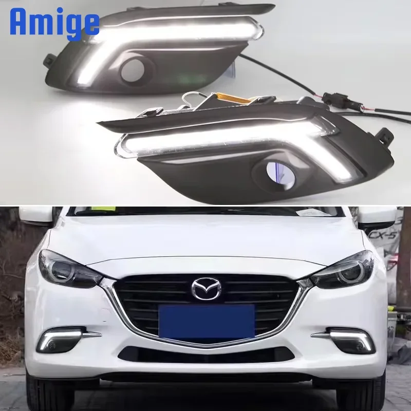 Lampu berjalan siang hari LED mobil, untuk Mazda 3 2017 2018 Axela dekorasi siang hari indikator sinyal belok otomatis DRL