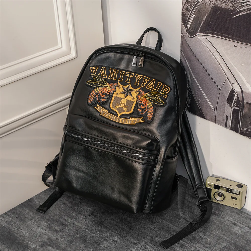 

Embroideried Men Laptop Bags PU Leather Man Backpacks Fashion Male Travel Bagpack Men School Bags