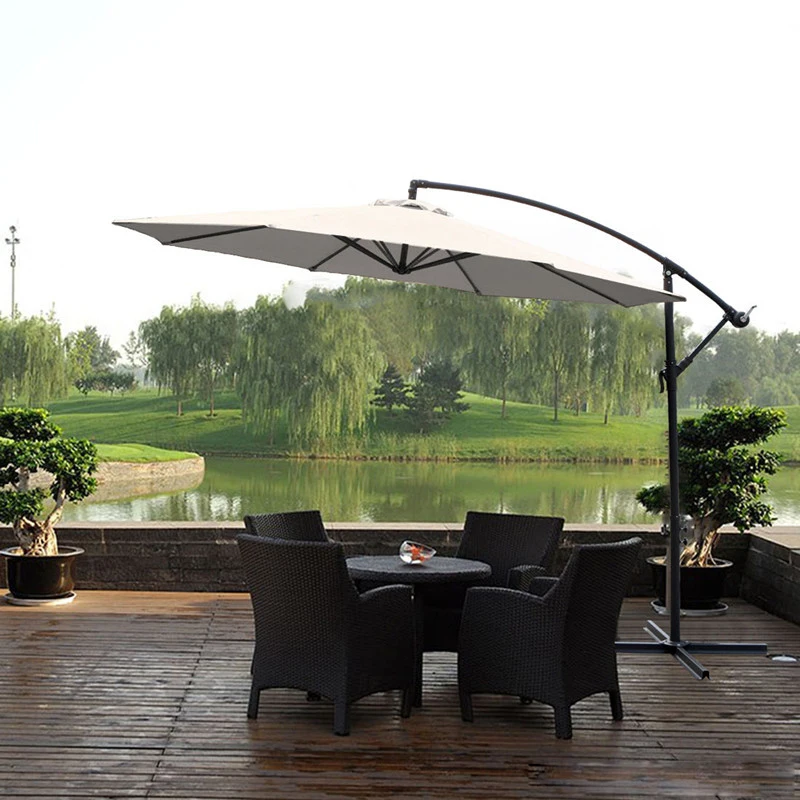 *Heavy Duty Garden Solar Hanging Banana Umbrella With Led Lights 6ribs 8 Ribs Foldable Patio Umbrellas & Bases