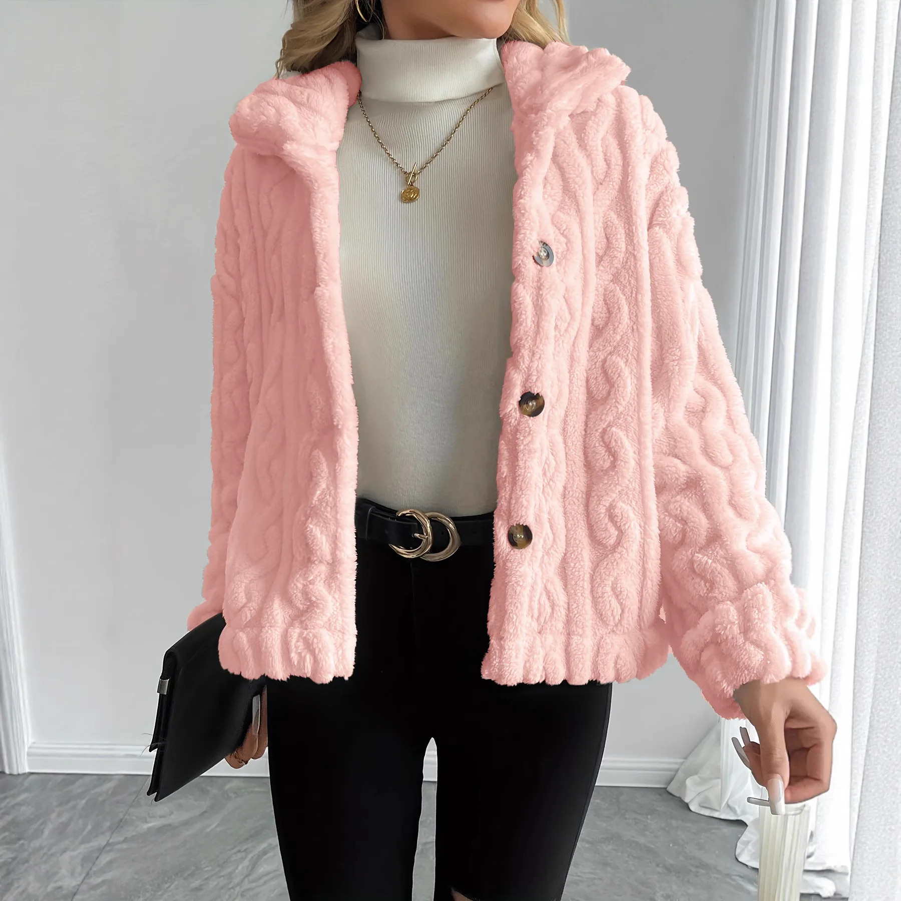 

European and American Popular Double-sided Velvet Twist Women's Jacket Comfortable Plush Warm Top