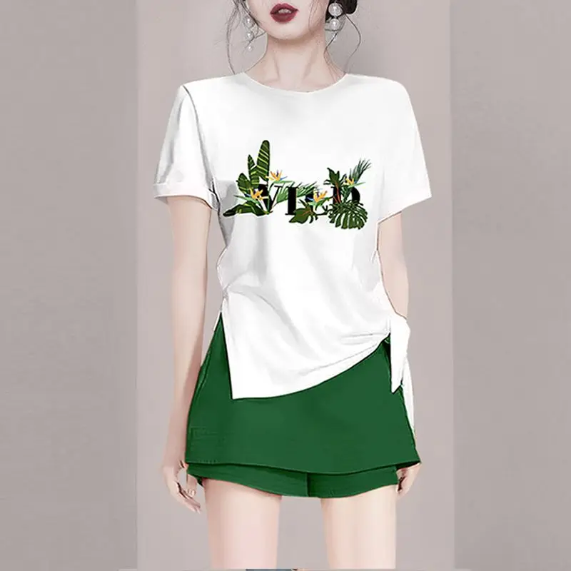 2023 Summer New Creative Letter Printing Short-sleeved T-shirt Casual Skirt Shorts Two-piece Elegant Women Pants Set Outfit