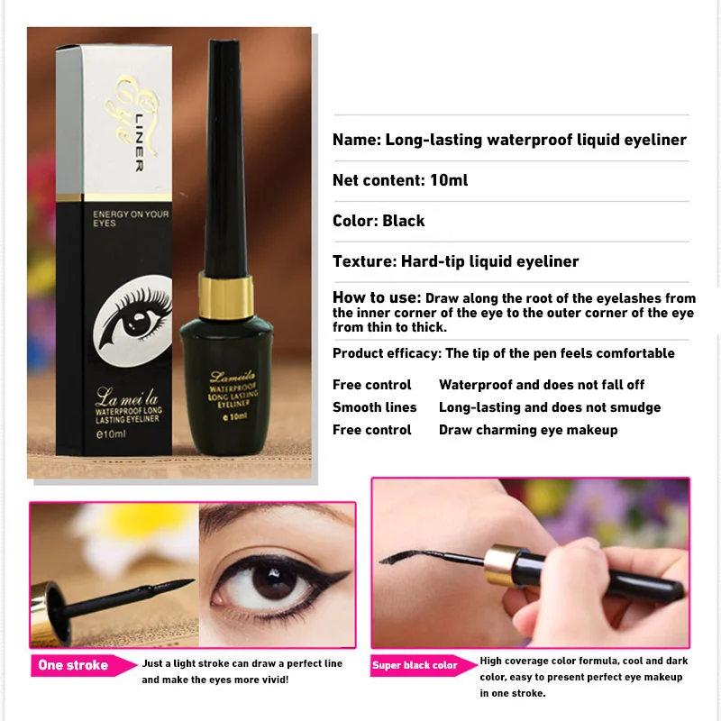 Vloeibare Eyeliner Langdurige Fijne Borstel Oog Zwart Gebotteld Niet Smudging Vloeibare Eyeliner Make-Up Tool Schoonheid Cosmetica 2024 Nieuw