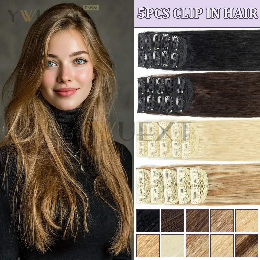 

Clip in Hairpieces for Women 5pcs/set 2 Clips Attached Easy to Wear 12inch-18inch 30g-40g Highlight Machine Remy Human Hair