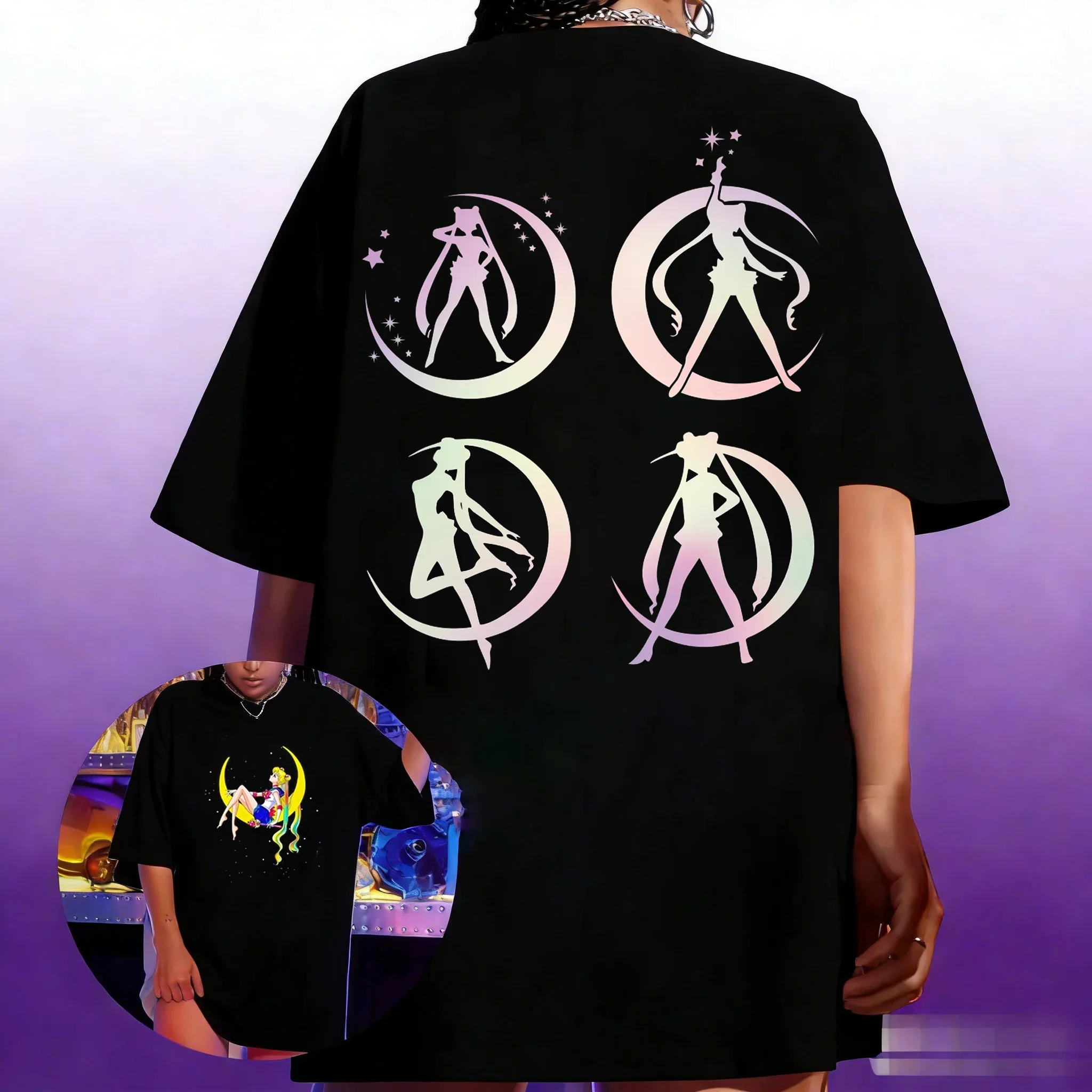 

Anime Sailor Moon Women's Harajuku Summer T-shirt 2026 New Oversized Retro Streetwear Casual Loose Men Short Sleeve Unisex Tops