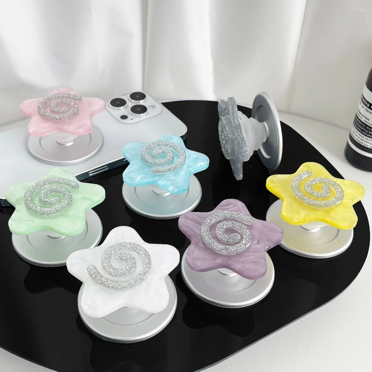 

Glitter Star Mobile Phone Holder Folding Expandable Grip Socket Pocket Support for iPhone 17 Finger Ring Griptok Expanding Stand