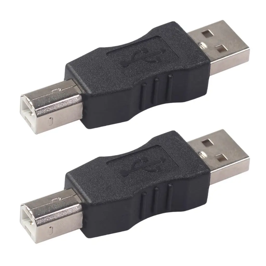 Lote de 2 adaptadores de impresora de conector USB tipo A macho a USB tipo B macho de plástico