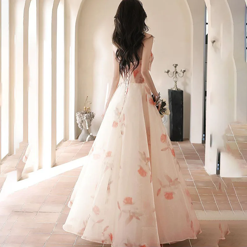 Bow Strapless Evening Dresses Women's New Long Birthday Party Banquet Dresses Vocal Art Examination Annual Meeting Evening Gown