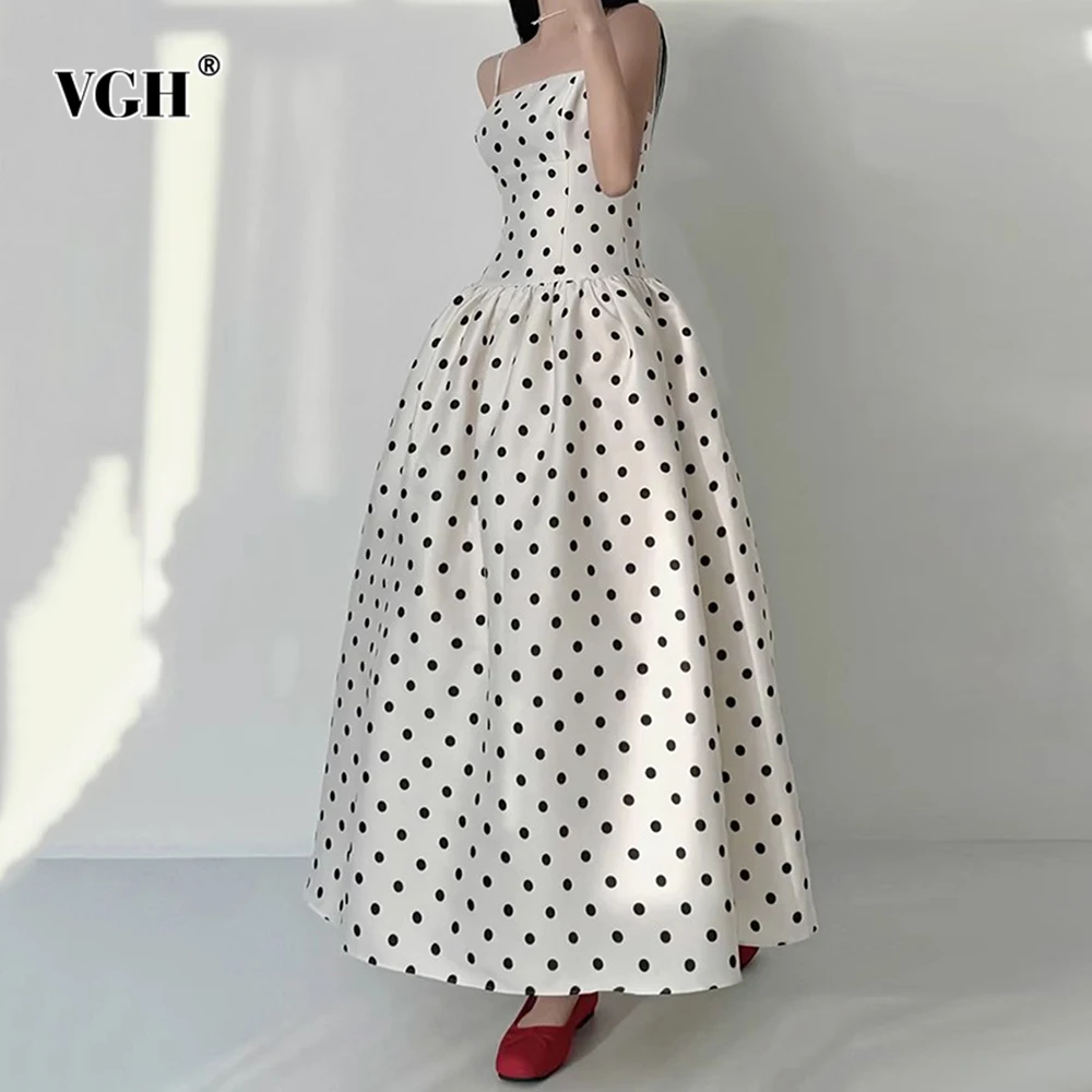 

VGH Elegant Printing Slimming Long Dresses For Women Camisole Sleeveless Sleeveless Backless High Waist Chic Dress Femael New