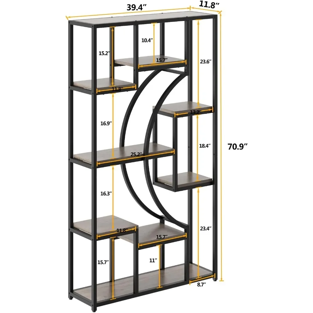 70.8 inch tall living room bookshelves, set of 2 display shelves with 18 open storage shelves, metal frame bookshelves