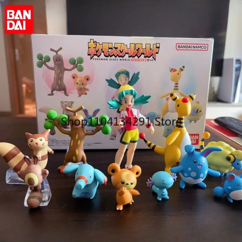 

Bandai оригинальная масштабная фигурка World Pokemon Johto Region 2, Sudowoodo Mareep Marill Azumarill Ampharos Kris Teddiursa, аниме-фигурка, подарок