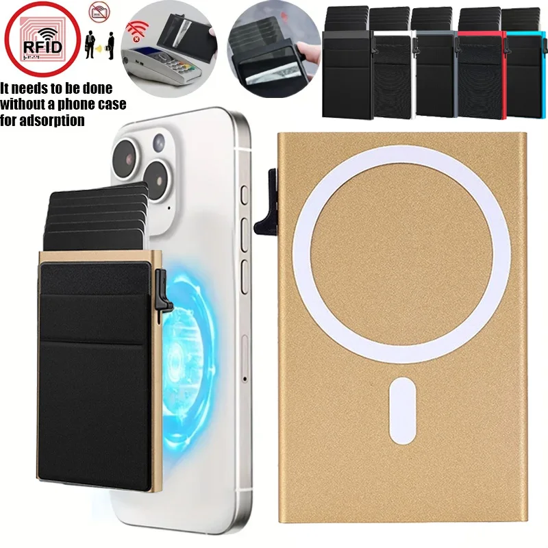 Neuer Pop-Up RFID-Blockierender Kartenhalter aus Aluminiumlegierung, Karten-Push-Tasche, Großraumige Magnetische Metallbox-Geldbörse für Männer und Frauen