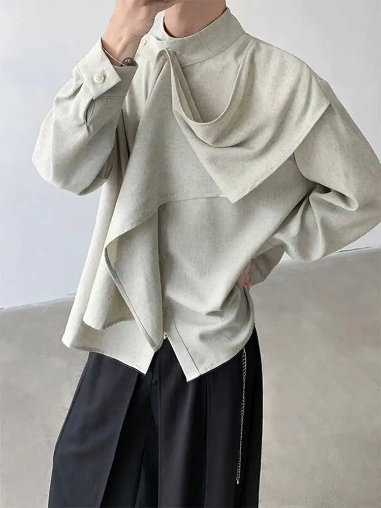 LUZHEN Luxury Sleeve 2026 Handsome Elegant New Original Long Shirts Men's Stylish High Quality Plain Scarf Decorate Tops JY7605